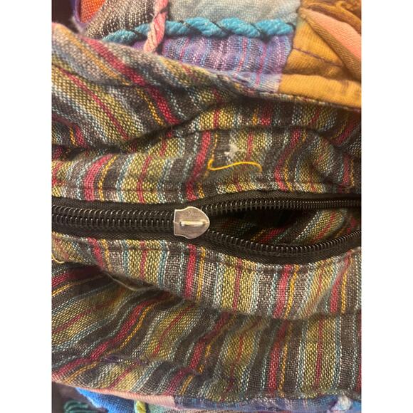 Boho Crossbody Patch Work Sack Bag Hippie Vibe Made in Nepal Zipper Pull Missing - Picture 4 of 6
